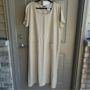 Erika & Co. Women's Beige Maxi Dress with Button Accents